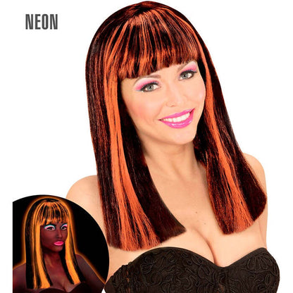 Neon Orange Streaked Black Patsy Wig In Polybag