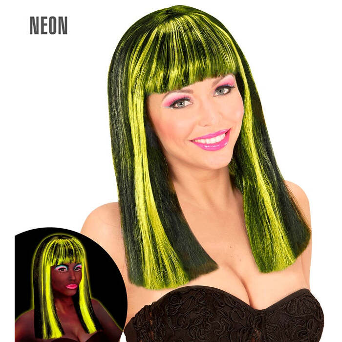 Neon Yellow Streaked Black Patsy Wig In Polybag