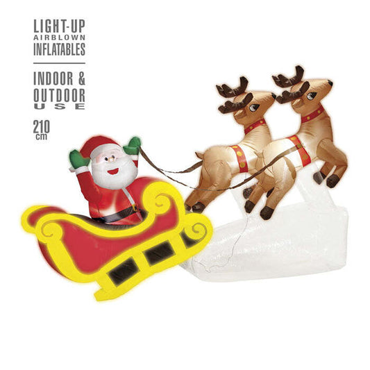 Light-Up Airblown Inflatable Santa Claus On Sled With 2 Reindeers 210 Cm