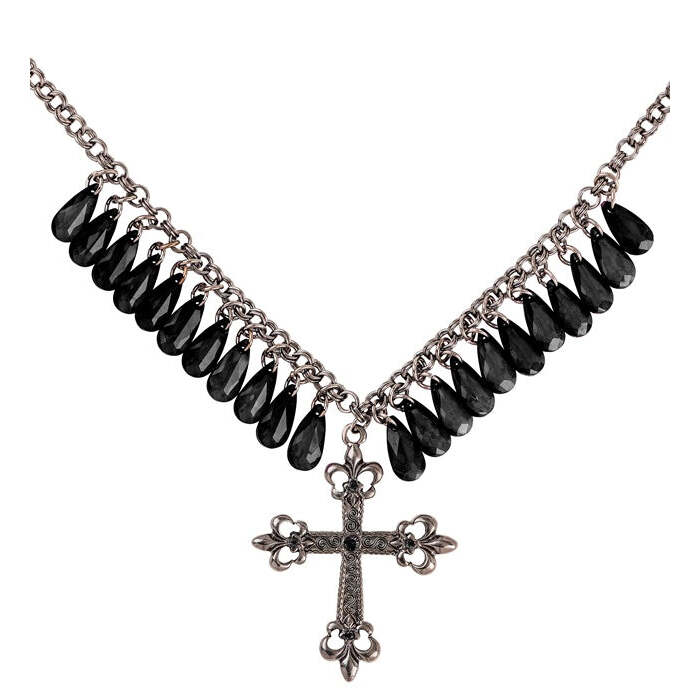 Black Gothic Cross Necklace With Drops Of Jupiter