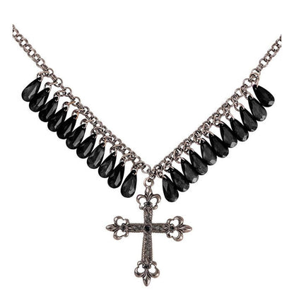 Black Gothic Cross Necklace With Drops Of Jupiter