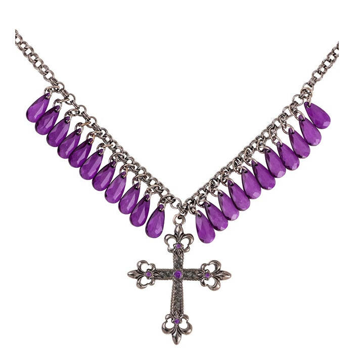 Purple Gothic Cross Necklace With Drops Of Jupiter