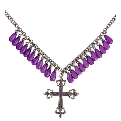 Purple Gothic Cross Necklace With Drops Of Jupiter