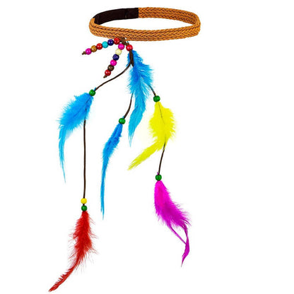 Hippie Headband With Multicolor Beads & Feathers