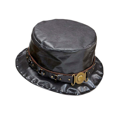 Leather Look Top Hat With Decorated Band 11 Cm