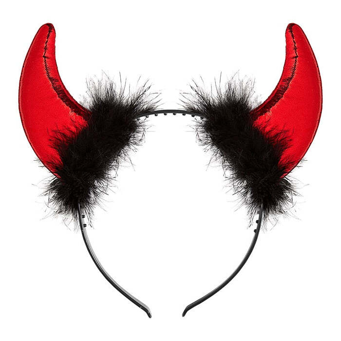 Red Metallic Horns With Marabou And Tinsel Trim
