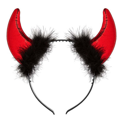 Red Metallic Horns With Marabou And Tinsel Trim