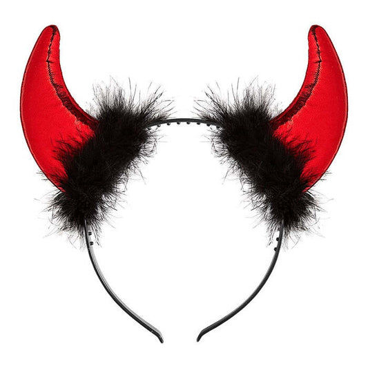 Red Metallic Horns With Marabou And Tinsel Trim