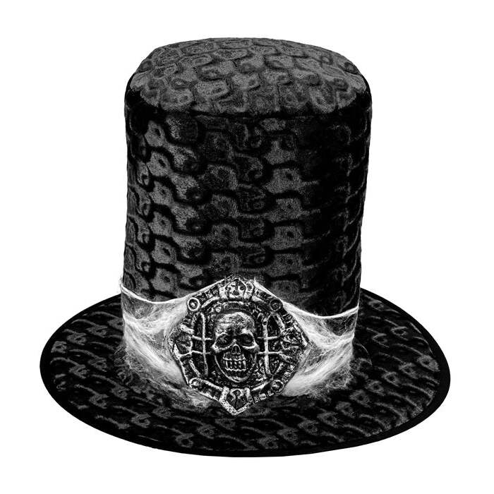 Black Velvet Skull Top Hat 24 Cm