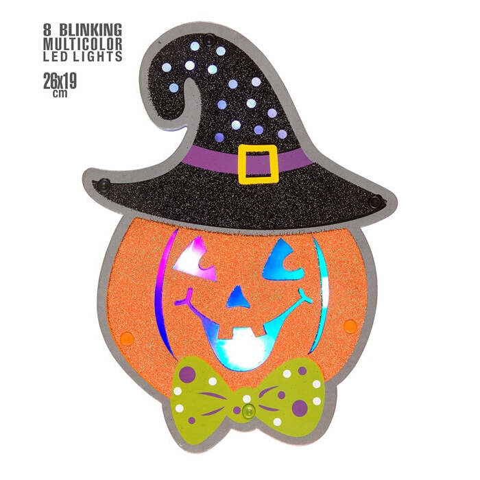 Pumpkin Wall Decoration With 8 Bliinking Multicolor Led Lights 26X19 Cm