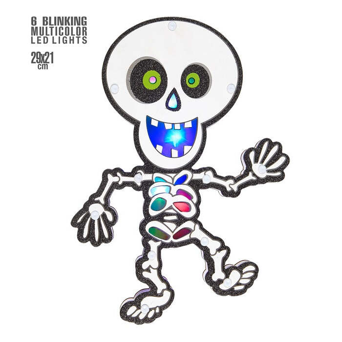 Skeleton Wall Decoration With 6 Bliinking Multicolor Led Lights 29X21 Cm