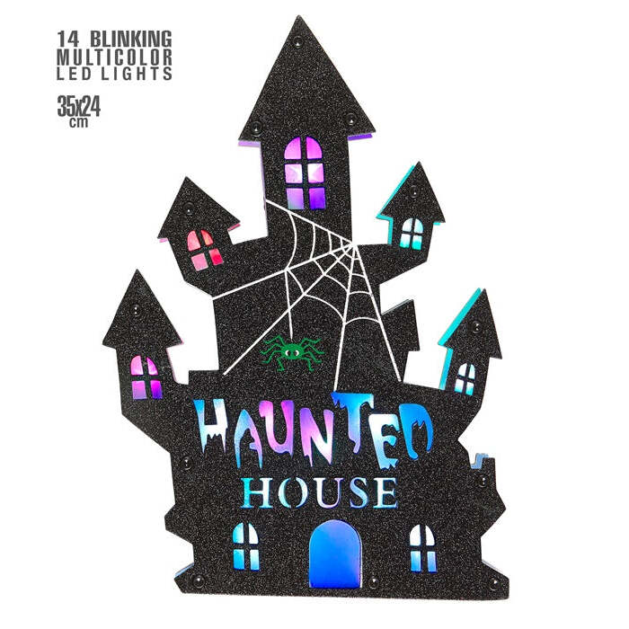 Haunted House Wall Decoration With 14 Bliinking Multicolor Led Lights 35X24 Cm