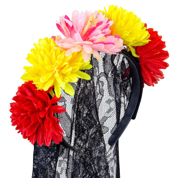 Dia De Los Muertos Veil With Flowers