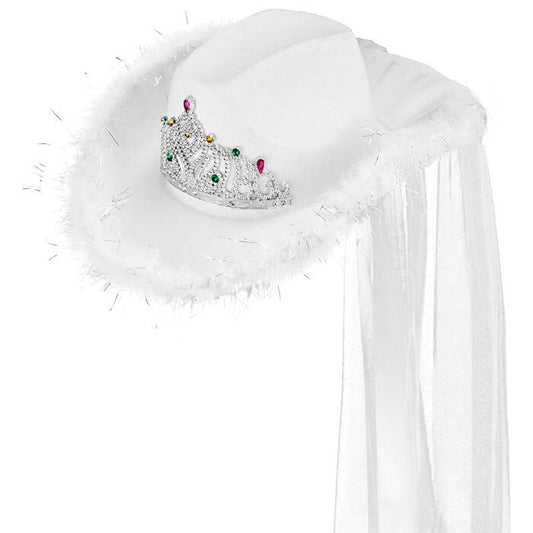Hat Bachelorette Party Bride With Tiara, Marabou & Veil
