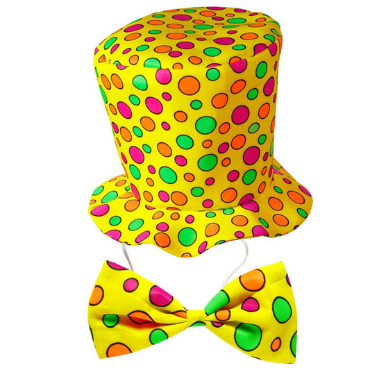 Clown Top Hat & Bow Tie Yellow - Adult Size