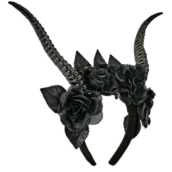 Headpiece With Horns & Black Roses