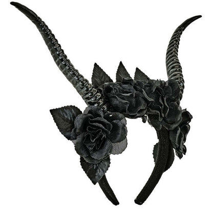 Headpiece With Horns & Black Roses