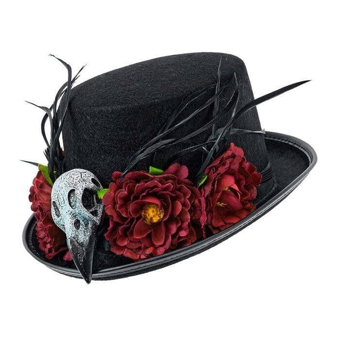 Top Hat Voodoo Vulture Skull & Flowers 12 Cm