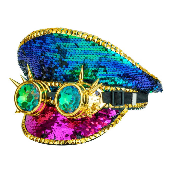 Hat Festival Studded With Spiked Kaleidoscopic Goggles Sequin Multicolor 