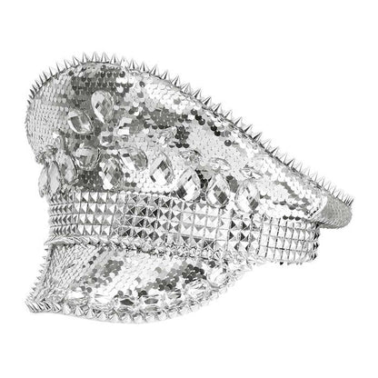 Hat Festival Studded With Jewels Sequin Silver 
