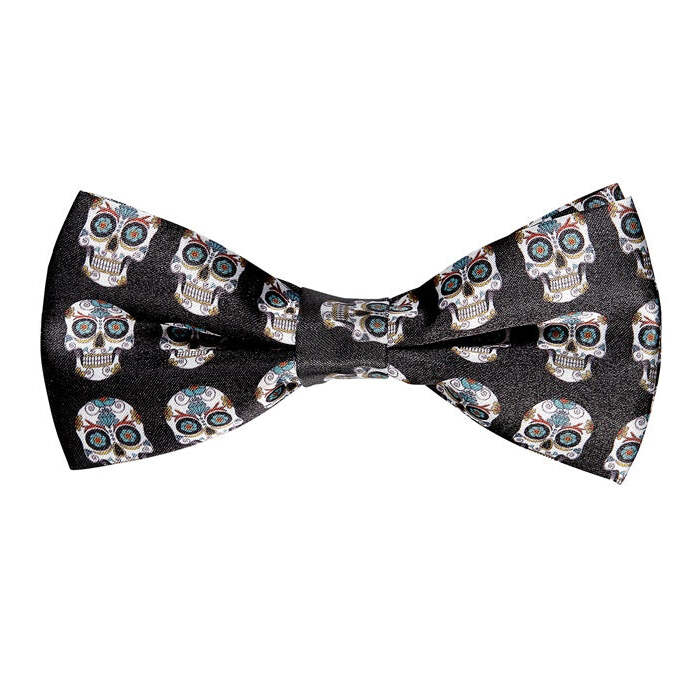 Adjustable Satin Dia De Los Muertos Bow Tie