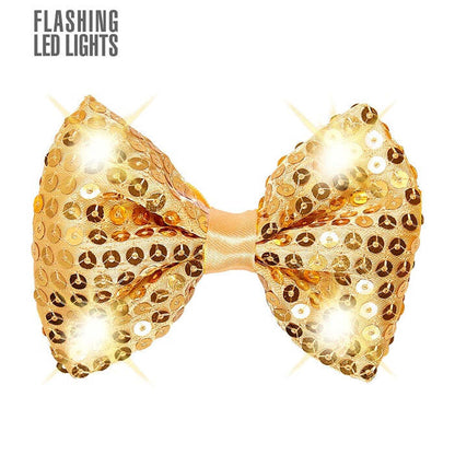Adjustable Gold Sequin Bow Tie With 4 Flashing Led Lights 