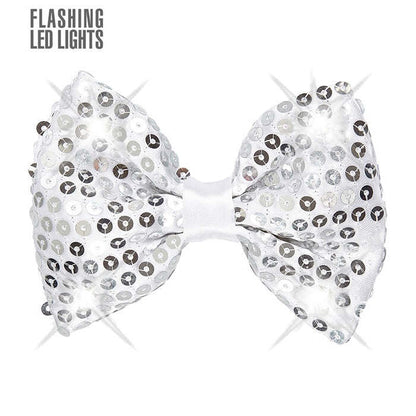 Adjustable Silver Sequin Bow Tie With 4 Flashing Led Lights 