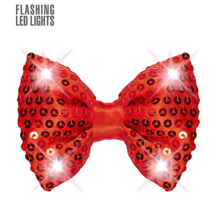 Adjustable Red Sequin Bow Tie With 4 Flashing Led Lights 