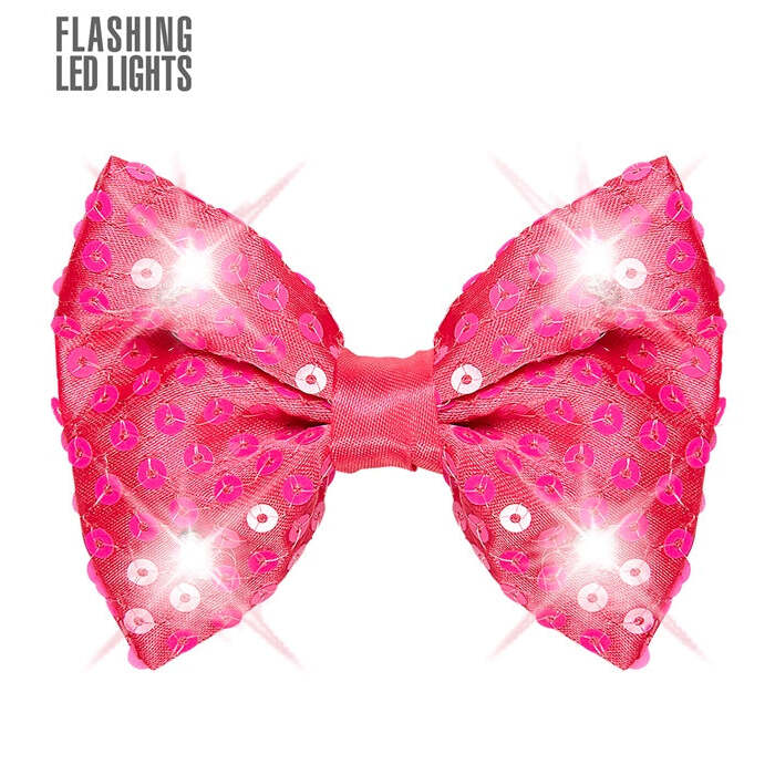 Adjustable Pink Sequin Bow Tie With 4 Flashing Led Lights 