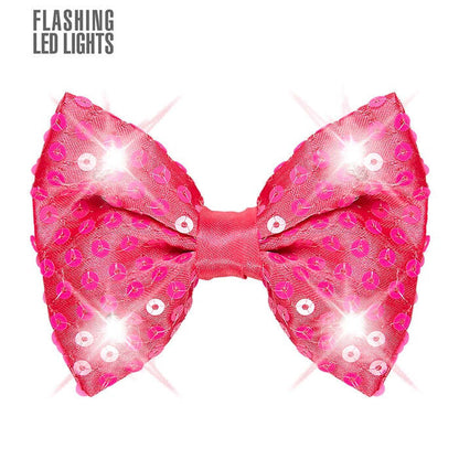 Adjustable Pink Sequin Bow Tie With 4 Flashing Led Lights 