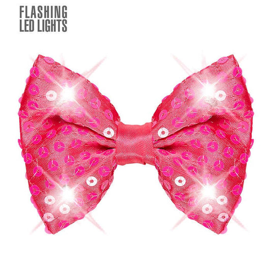 Adjustable Pink Sequin Bow Tie With 4 Flashing Led Lights 