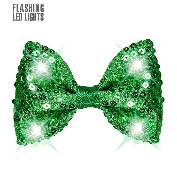 Adjustable Green Sequin Bow Tie With 4 Flashing Led Lightsht 