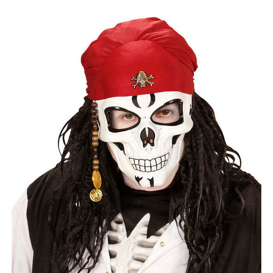 Pirate Skull Half Face Mask With Bandana, Beads & Doubloons