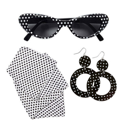 50S Lady  Glasses, Earrings, Neck Scarf 