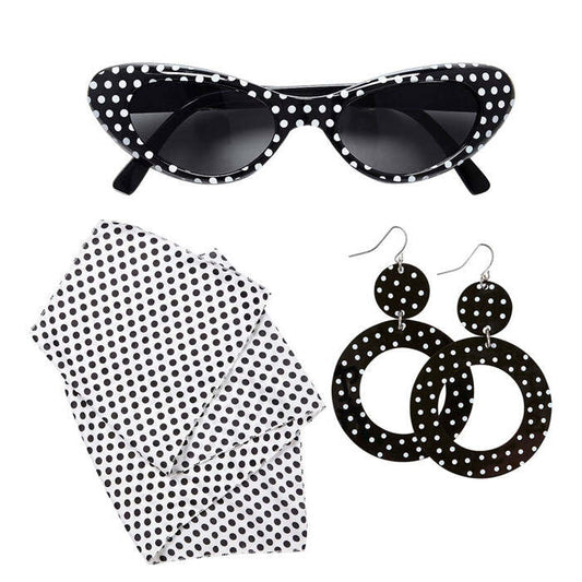 50S Lady  Glasses, Earrings, Neck Scarf 