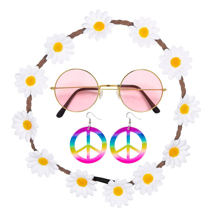Hippie  Flower Headband, Earrings, Glasses 