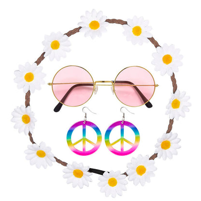 Hippie  Flower Headband, Earrings, Glasses 
