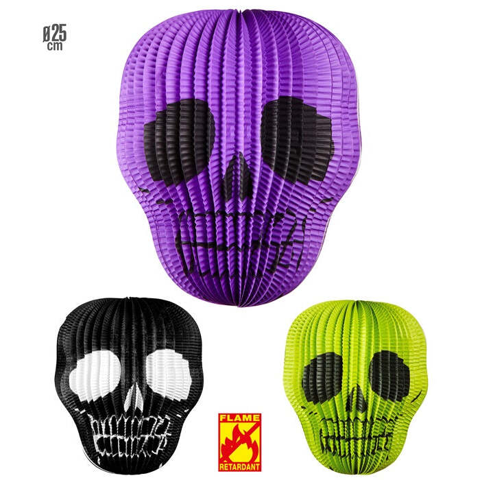 Skull Lampion Ø 25 Cm - 3 Colorsass. - Flame Retardant