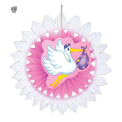 Pink Stork With Baby Paper Fan 50 Cm