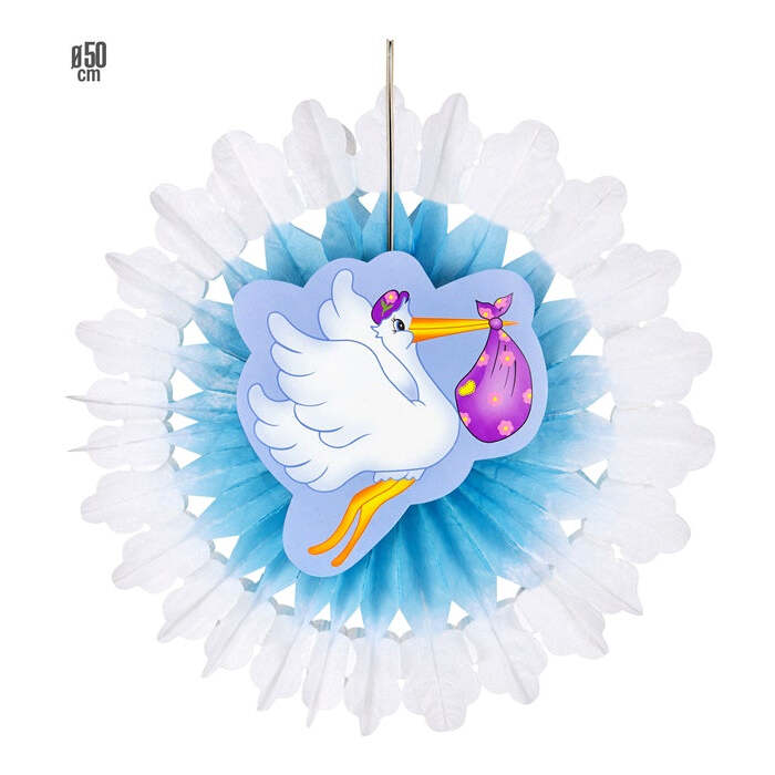 Azure Stork With Baby Paper Fan 50 Cm