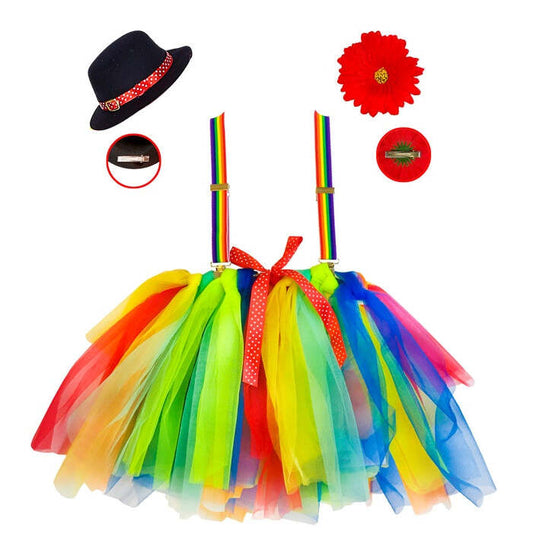Clown  Tutu, Braces With Flower, Mini Top Hat 