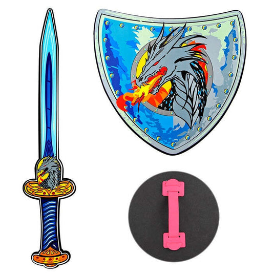 Dragon Viking Sword & Shield In Soft Eva Foam - Sword 52 Cm, Shield 30 X 28 Cm