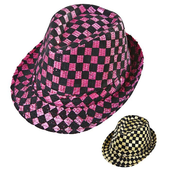 Chequered Sequined Fedora 2 Colors Assorted