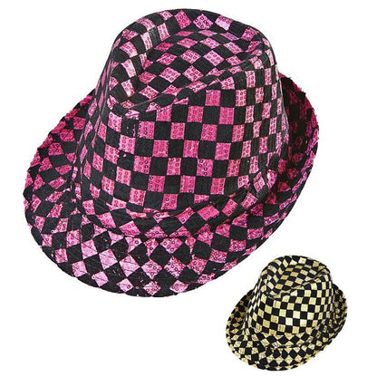 Chequered Sequined Fedora 2 Colors Assorted