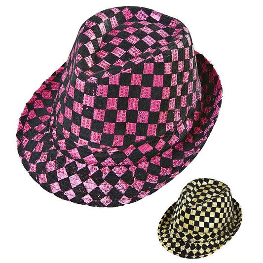 Chequered Sequined Fedora 2 Colors Assorted