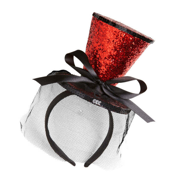 Red  Mini Top Hat On Headband With Bow & Veil