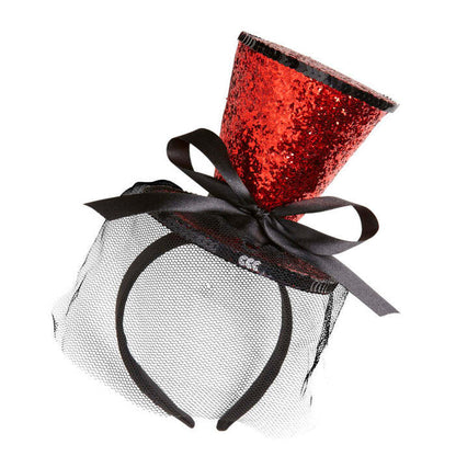 Red  Mini Top Hat On Headband With Bow & Veil