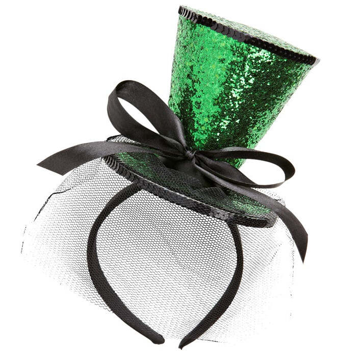 Green  Mini Top Hat On Headband With Bow & Veil