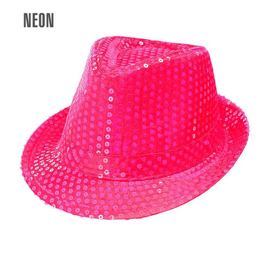 Neon Pink Sequined Fedora