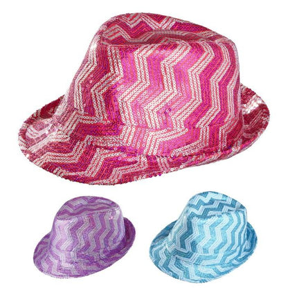 Zig Zag Sequined Fedora 3 Colorsassorted  4 Pink, 4 Purple, 4 Turquoise 